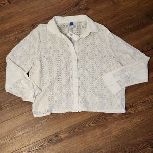 Old Navy White Lace Button-Up Blouse Top Size XL NWT